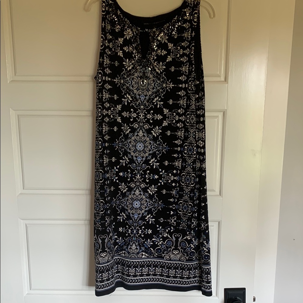 White House Black Market Black and White Embellished Dress